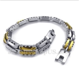 Pulsera Dentada De Titanio Y Oro Para Hombre