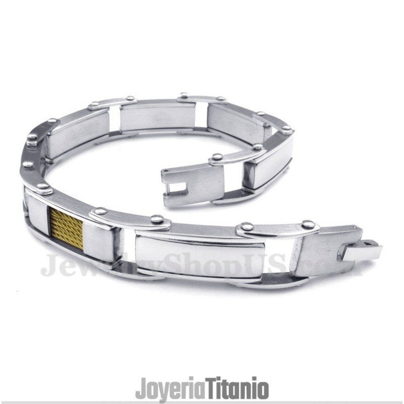 Pulsera De Cable De Titanio Y Oro Para Hombre Pulsera De Cable De Titanio Y Oro Para Hombre