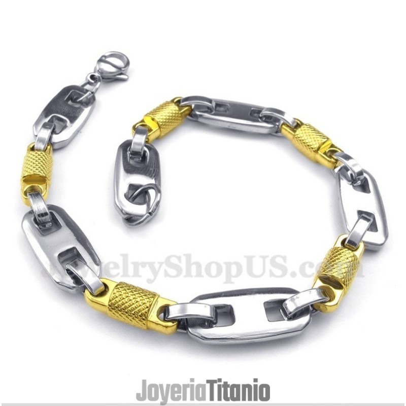 Pulsera Cilíndrica De Titanio Y Oro Para Hombre Pulsera Cilíndrica De Titanio Y Oro Para Hombre