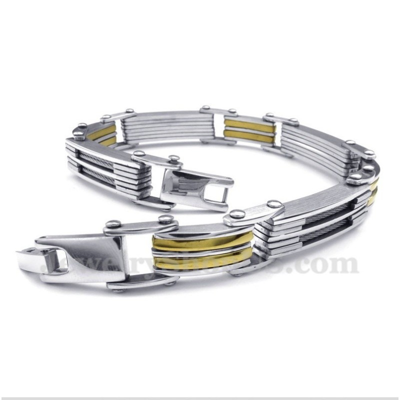 Pulsera De Cable De Titanio Y Oro Para Hombre Pulsera De Cable De Titanio Y Oro Para Hombre