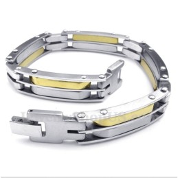 Pulsera De Cable De Titanio Y Oro Para Hombre