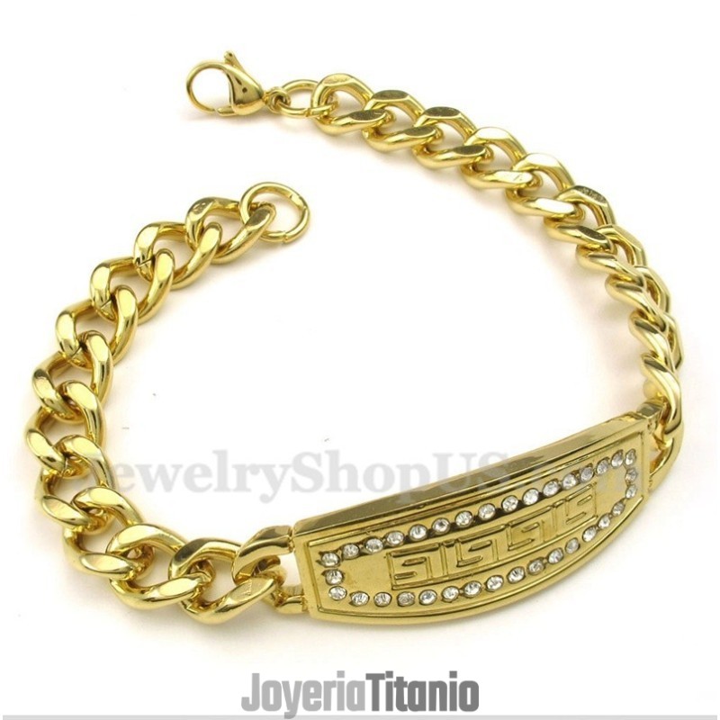 Pulsera De Titanio, Oro Y Diamantes Con Diseño De Meandro Griego Para Hombre Pulsera De Titanio, Oro Y Diamantes Con Diseño De Meandro Griego Para Hombre