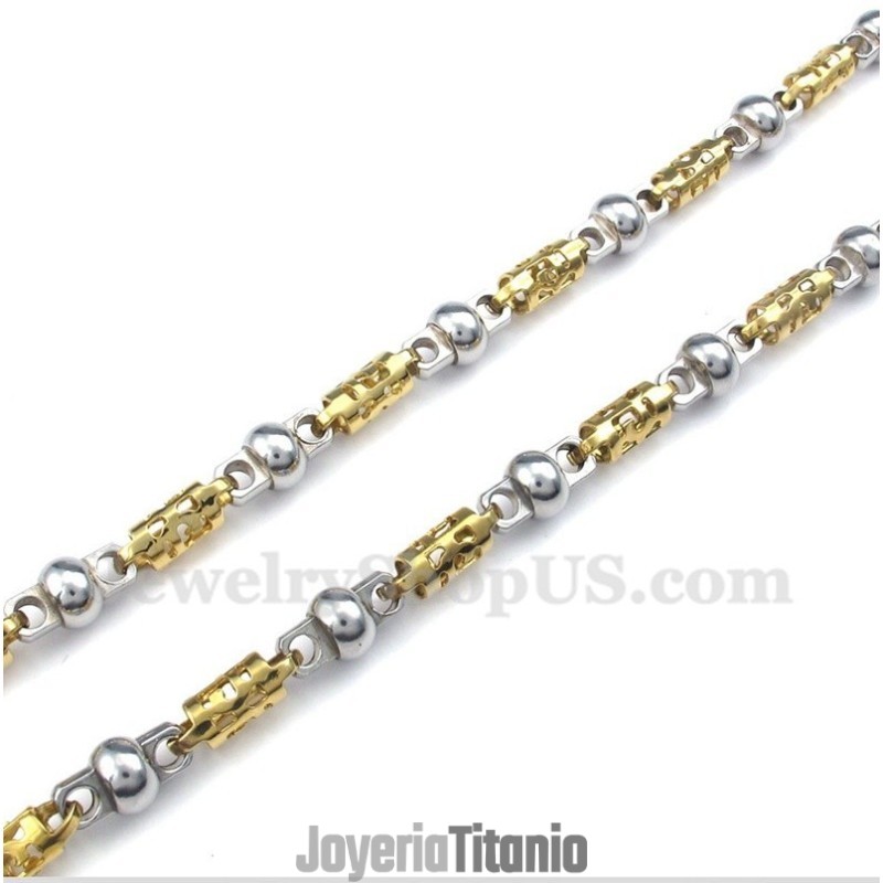 Collar Hueco De Titanio Y Oro Para Hombre