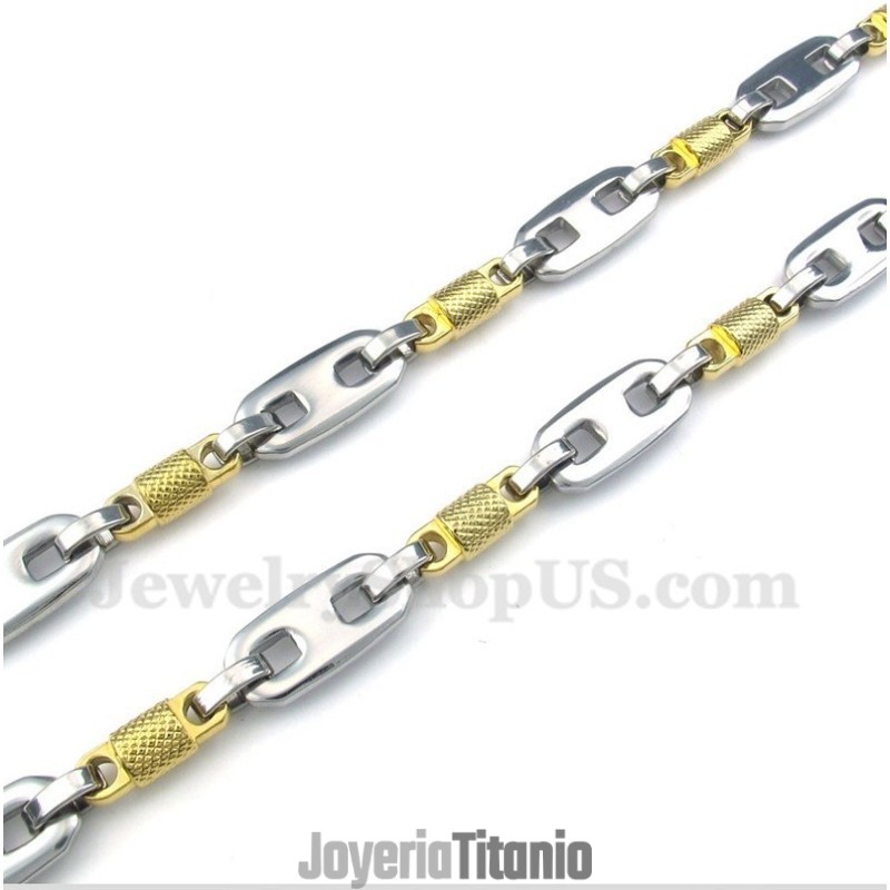 Collar Cilíndrico De Titanio Y Oro Para Hombre