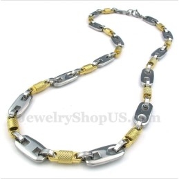 Collar Cilíndrico De Titanio Y Oro Para Hombre