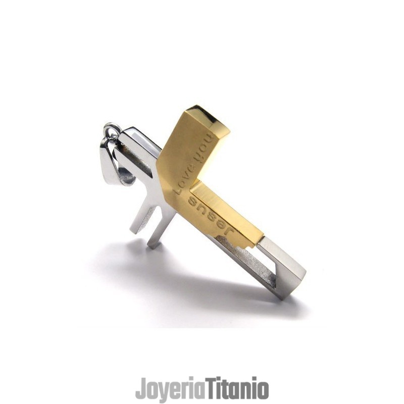 Colgante De Titanio Con La Cruz De Jesús "Te Amo" (Dorado)