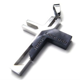 Colgante De Titanio Con La Cruz De Jesús "Te Amo" (Negro)