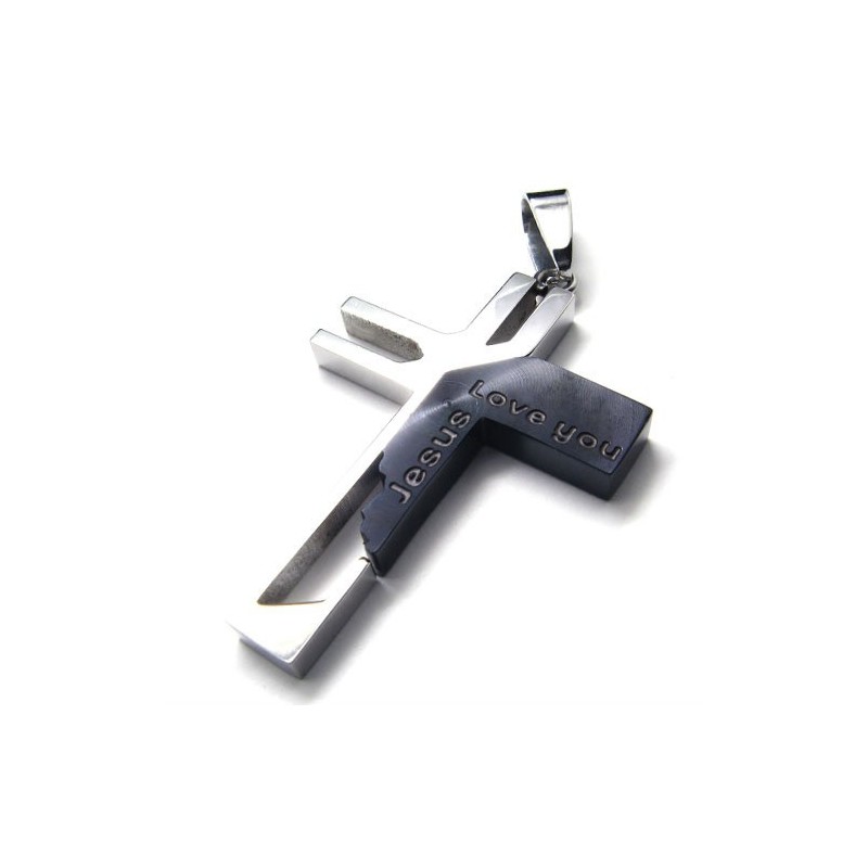 Colgante De Titanio Con La Cruz De Jesús "Te Amo" (Negro) Colgante De Titanio Con La Cruz De Jesús "Te Amo" (Negro)
