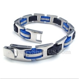 Pulsera De Caucho Azul Y Negro De Titanio Para Hombre