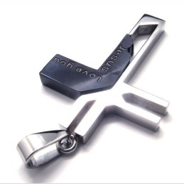 Colgante De Titanio Con La Cruz De Jesús "Te Amo" (Negro)