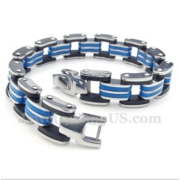 Pulsera De Caucho Azul Y Negro De Titanio Para Hombre
