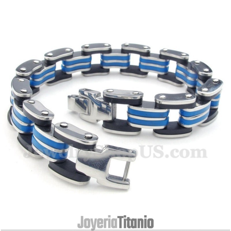 Pulsera De Caucho Azul Y Negro De Titanio Para Hombre Pulsera De Caucho Azul Y Negro De Titanio Para Hombre