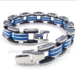 Pulsera De Caucho Azul Y Negro De Titanio Para Hombre