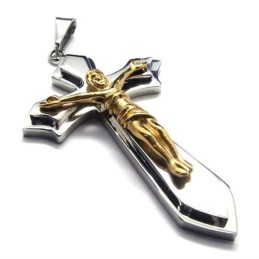 Colgante De Titanio Con Cruz De Dos Capas (Dorado)