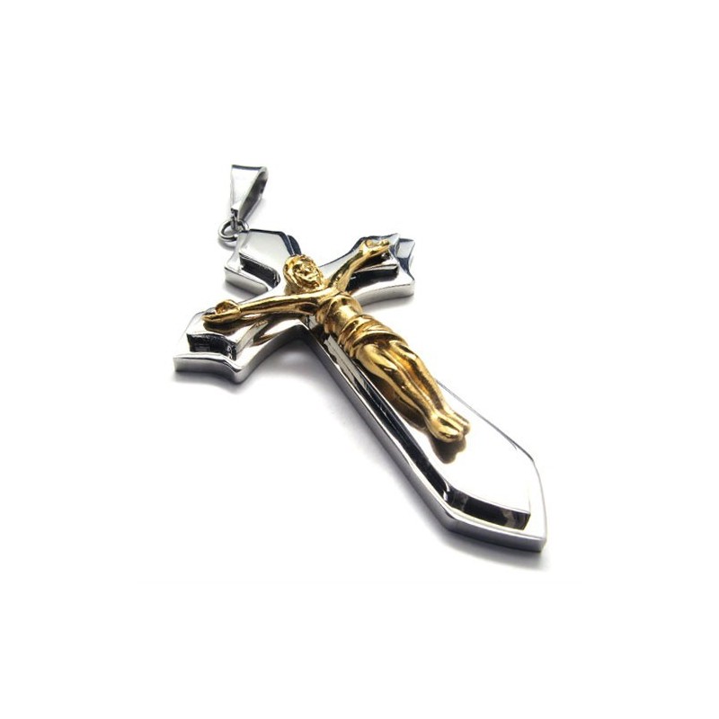 Colgante De Titanio Con Cruz De Dos Capas (Dorado) Colgante De Titanio Con Cruz De Dos Capas (Dorado)