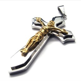 Colgante De Titanio Con Cruz De Dos Capas (Dorado)