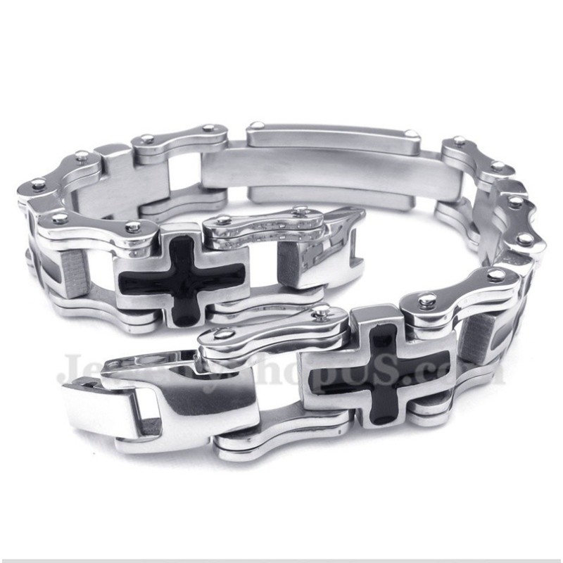 Pulsera De Titanio Con Cruz Negra Para Hombre