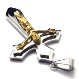 Colgante De Titanio Con Cruz De Dos Capas (Dorado)