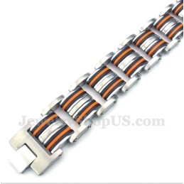 Pulsera De Caucho Negro Y Titanio Para Hombre