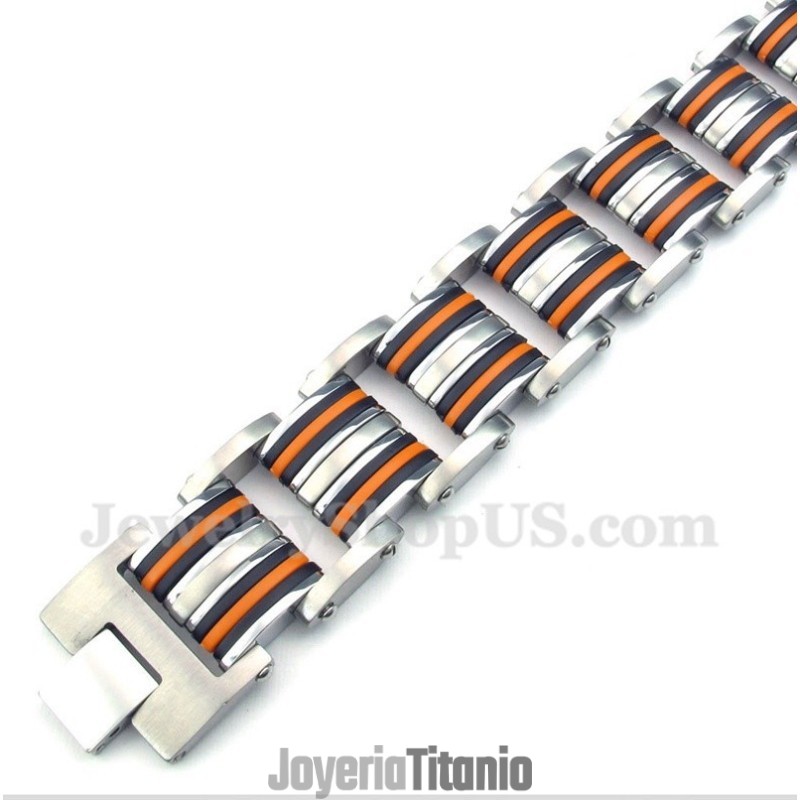 Pulsera De Caucho Negro Y Titanio Para Hombre Pulsera De Caucho Negro Y Titanio Para Hombre