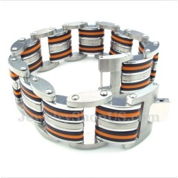 Pulsera De Caucho Negro Y Titanio Para Hombre