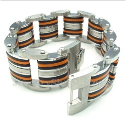 Pulsera De Caucho Negro Y Titanio Para Hombre