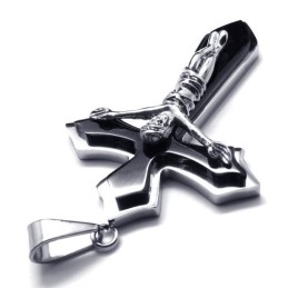 Colgante De Titanio Con Cruz De Dos Capas (Plata)