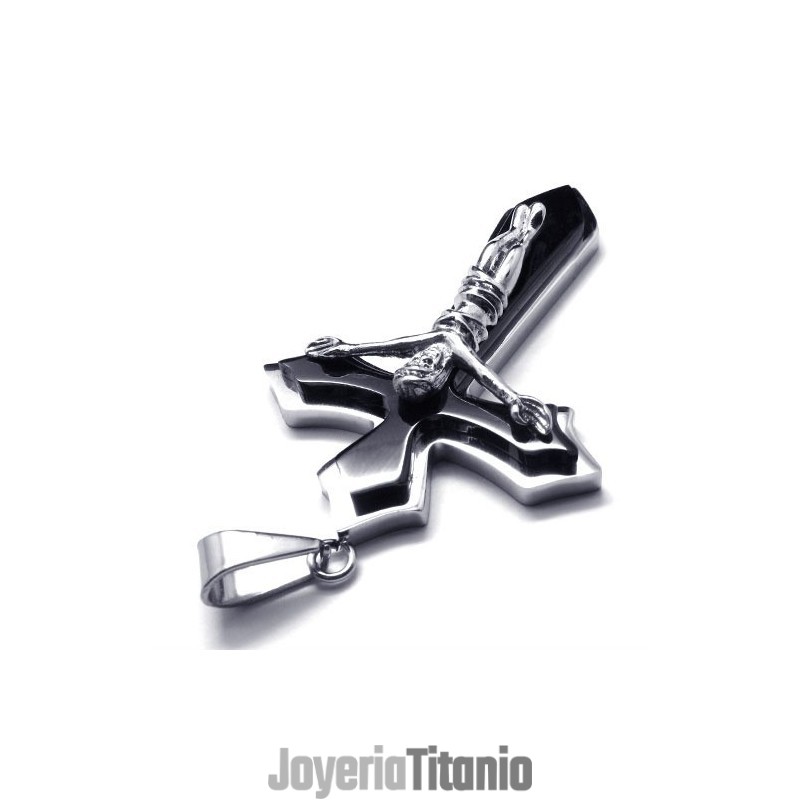 Colgante De Titanio Con Cruz De Dos Capas (Plata)
