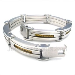 Pulsera De Cable De Titanio Y Oro Para Hombre