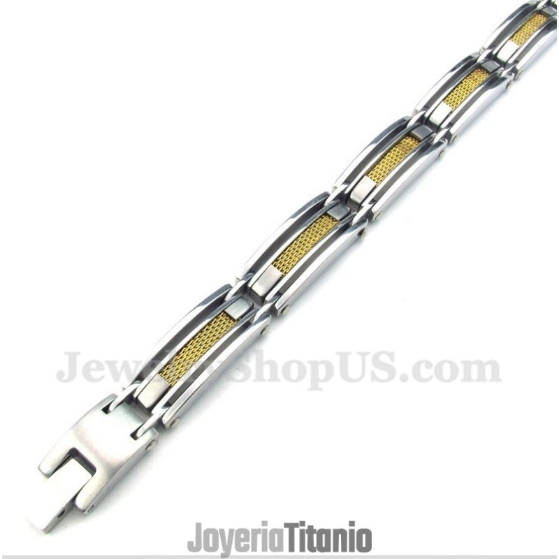 Pulsera De Cable De Titanio Y Oro Para Hombre