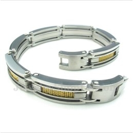 Pulsera De Cable De Titanio Y Oro Para Hombre