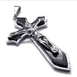 Colgante De Titanio Con Cruz De Dos Capas (Plata)