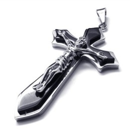 Colgante De Titanio Con Cruz De Dos Capas (Plata)