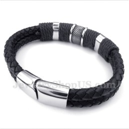 Pulsera De Cuero Negro De Titanio Para Hombre