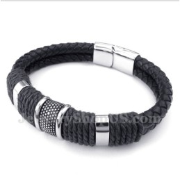 Pulsera De Cuero Negro De Titanio Para Hombre