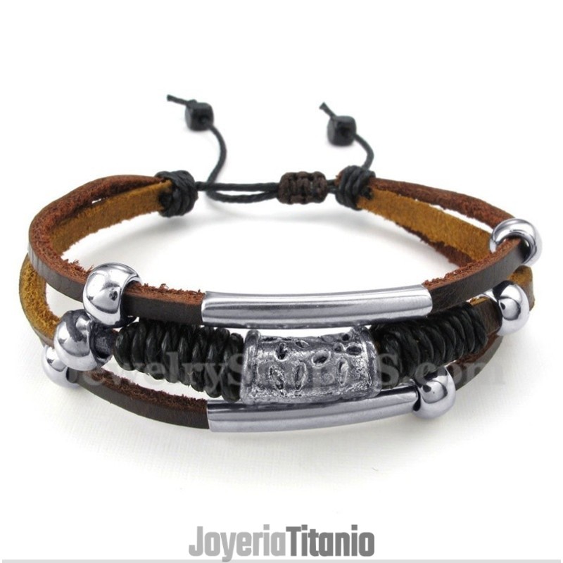 Pulsera De Cuero De Titanio Para Hombre