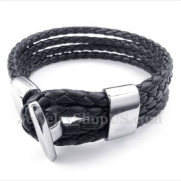 Pulsera De Cuero Negro De Titanio Para Hombre