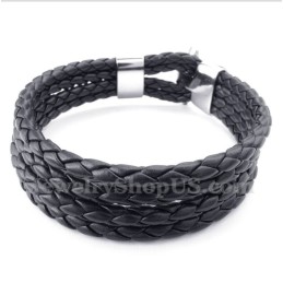 Pulsera De Cuero Negro De Titanio Para Hombre