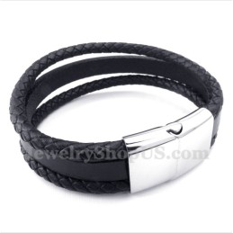 Pulsera De Cuero Negro De Titanio Para Hombre