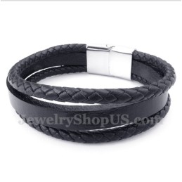 Pulsera De Cuero Negro De Titanio Para Hombre