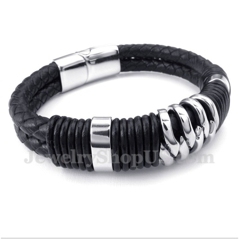 Pulsera De Cuero Negro De Titanio Para Hombre Pulsera De Cuero Negro De Titanio Para Hombre