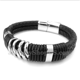 Pulsera De Cuero Negro De Titanio Para Hombre