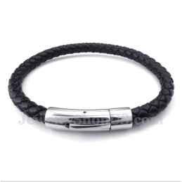 Pulsera De Cuero Negro De Titanio Para Hombre