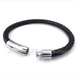 Pulsera De Cuero Negro De Titanio Para Hombre