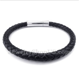 Pulsera De Cuero Negro De Titanio Para Hombre