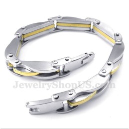 Pulsera De Titanio Con Ondas Doradas Para Hombre