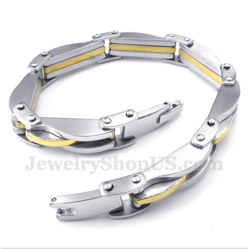Pulsera De Titanio Con Ondas Doradas Para Hombre