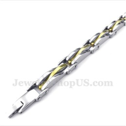 Pulsera De Titanio Con Ondas Doradas Para Hombre