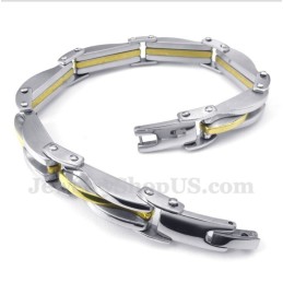 Pulsera De Titanio Con Ondas Doradas Para Hombre