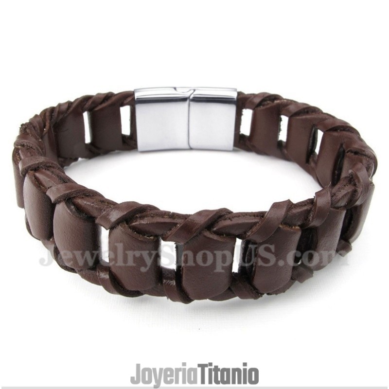Pulsera De Cuero De Titanio Para Hombre